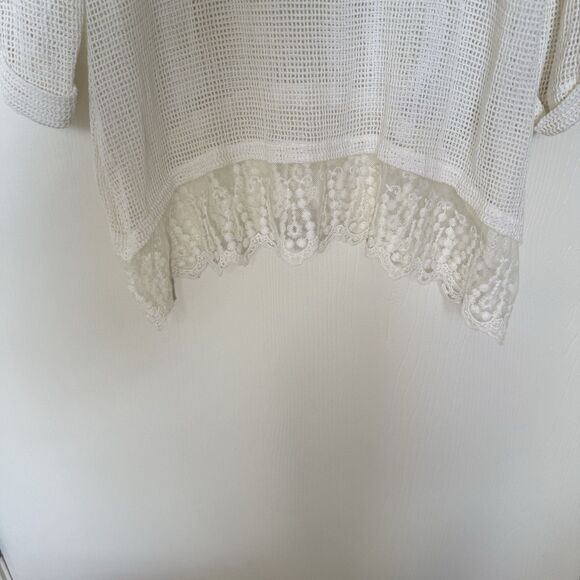 LeModa Knit Sweater Top White Beach Mesh Lace Trim Y2K Boho Fairy Vacation Large - Picture 2 of 9